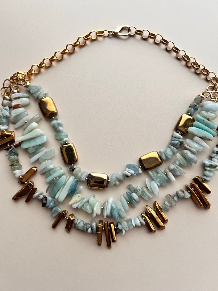 Uzun Turkuaz Boncuklu Bohem Kolye - Görsel 2