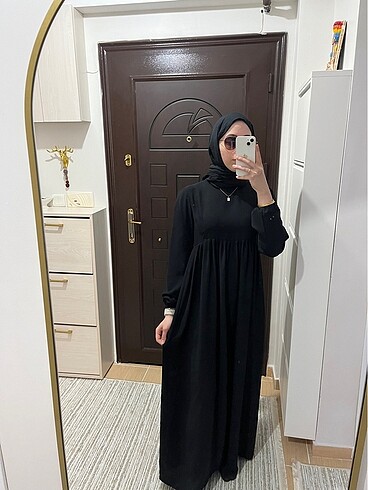 müennesofi siyah robalı kolu lastikli double krep elbise