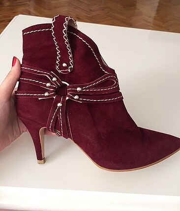 Bordo İnce Topuklu Bot