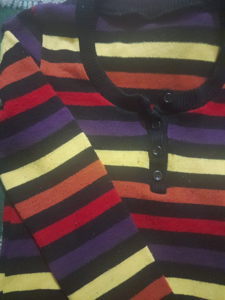 Çok Renkli Çizgili Kadın Triko Kazak - Görsel 2