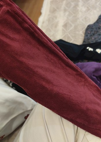 Bordo Örgü kadife kız Taytı - Görsel 4