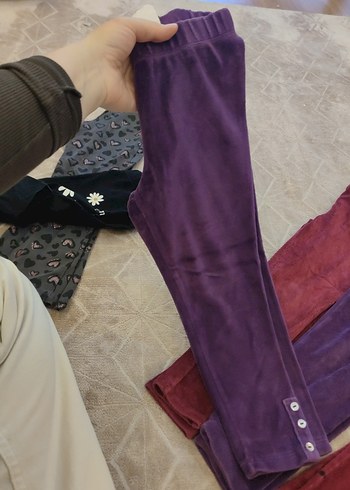 Düğmeli Kız Çocuk Mor Tayt kadife - Görsel 2