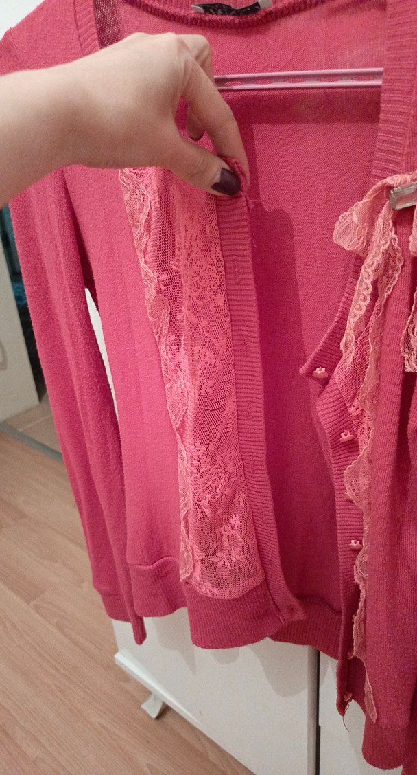 Dantel Detaylı Pembe Kadın Hırka - Görsel 3