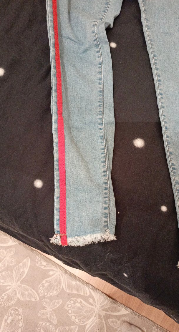 Çizgili Kadın Kot Pantolon - Görsel 4