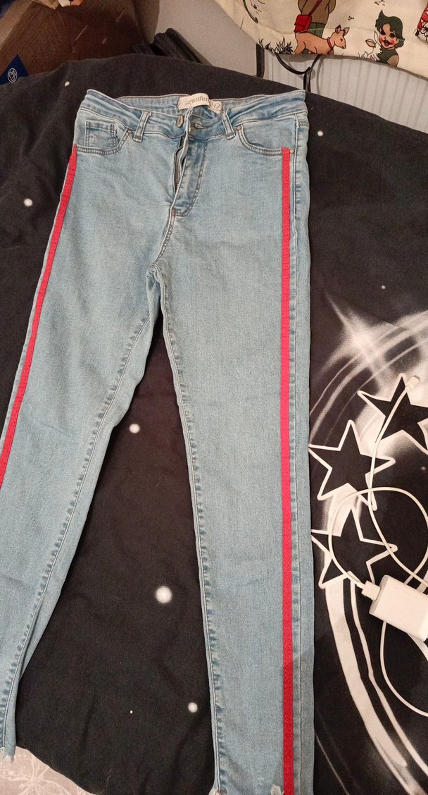 Çizgili Kadın Kot Pantolon - Görsel 2