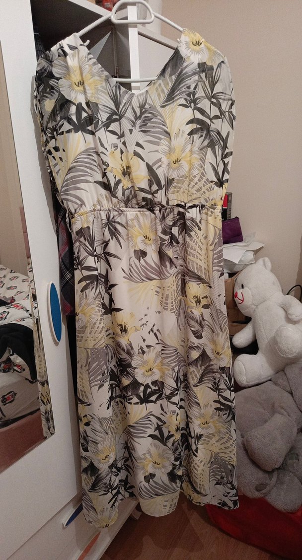 Gri Bohem Desenli Uzun Elbise - Görsel 2