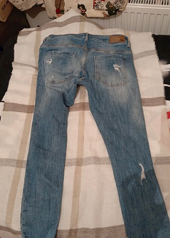 Kadın Mavi Rahat Kesim Yırtık Kot Pantolon - Görsel 5