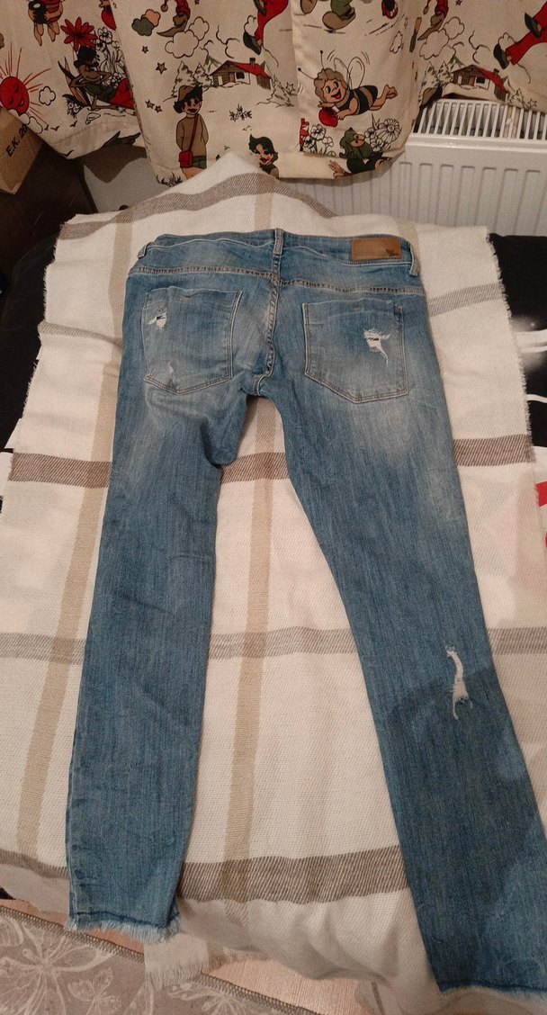 Kadın Mavi Rahat Kesim Yırtık Kot Pantolon - Görsel 5