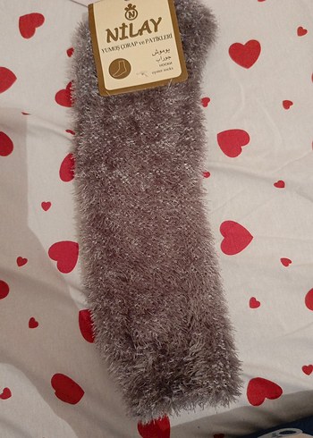 Kadın Gri Bağlama Desenli Yumuşak Çorap - Görsel 3