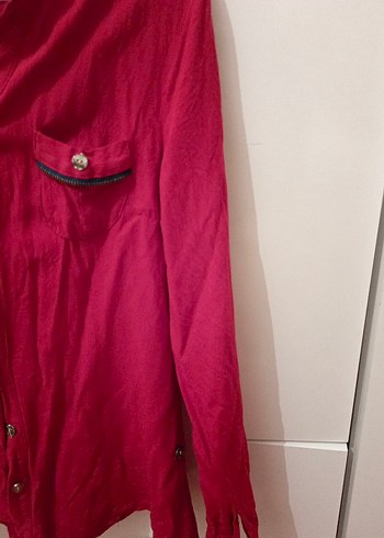 Düğmeli Kırmızı Kadın Gömlek - Görsel 4