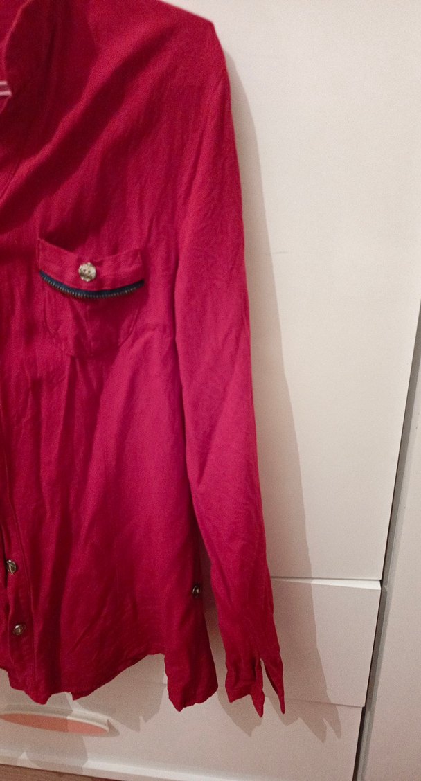 Düğmeli Kırmızı Kadın Gömlek - Görsel 4