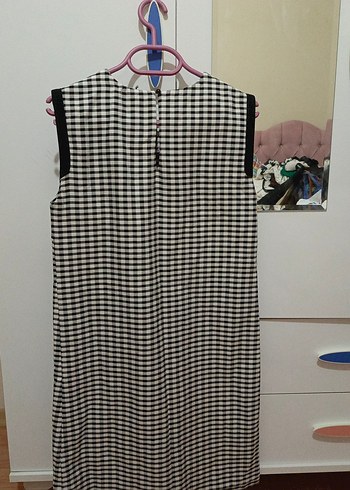 Gri Beyaz Kareli ofis elbise - Görsel 7