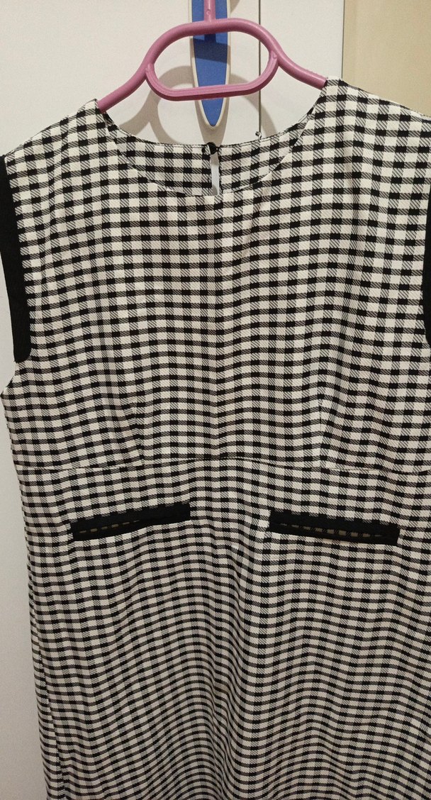 Gri Beyaz Kareli ofis elbise - Görsel 4