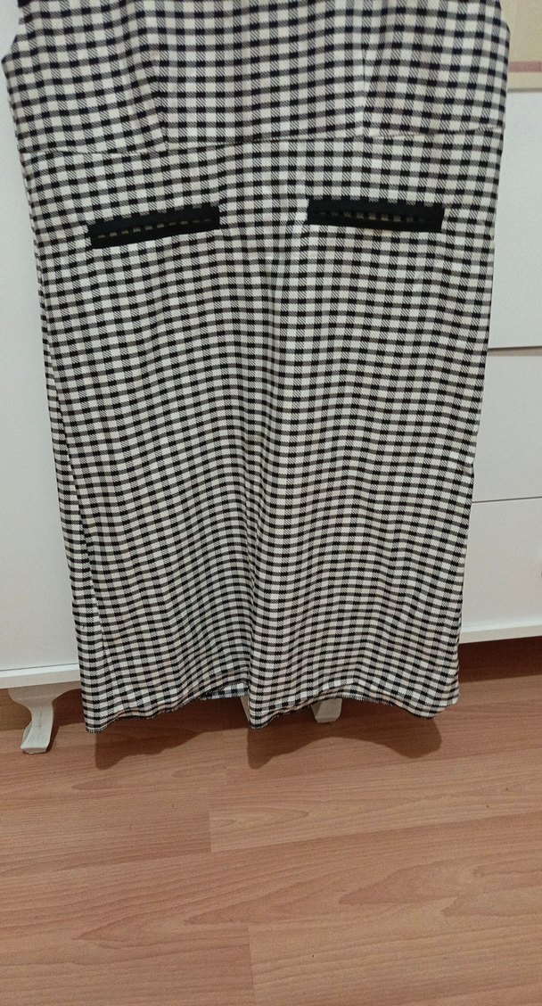 Gri Beyaz Kareli ofis elbise - Görsel 5