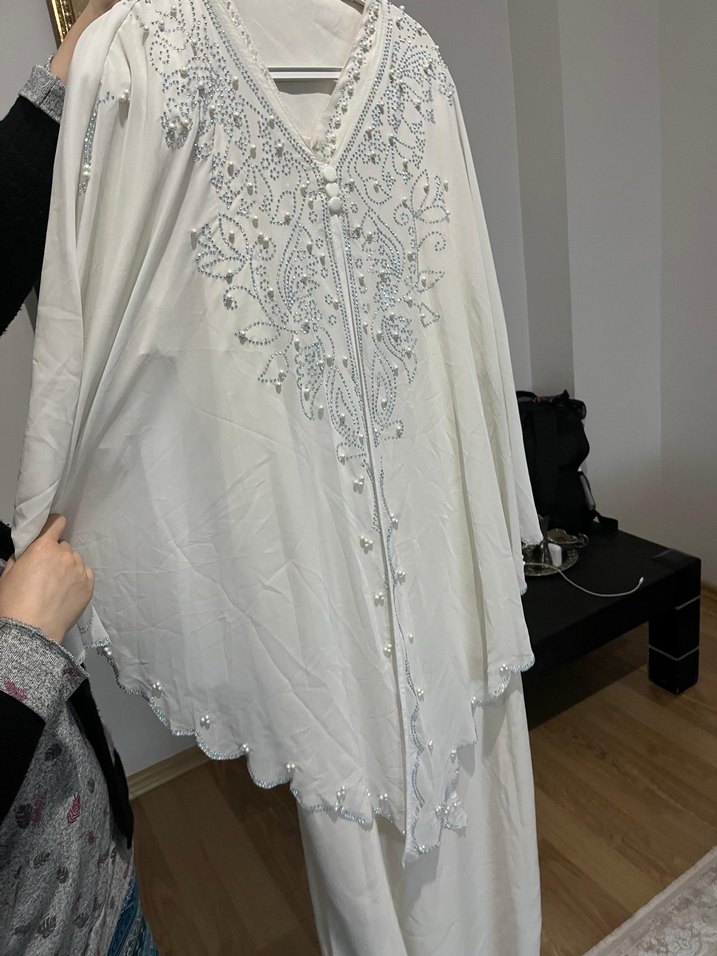 Nakışlı Bohem Kadın Beyaz Uzun Kollu Elbise - Görsel 2