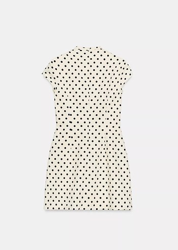 Kısa Kollu Puantiyeli Beyaz Midi Elbise - Görsel 2