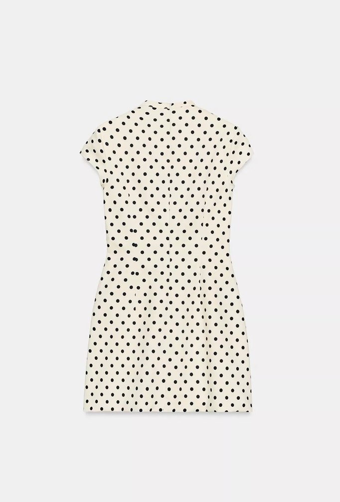 Kısa Kollu Puantiyeli Beyaz Midi Elbise - Görsel 2