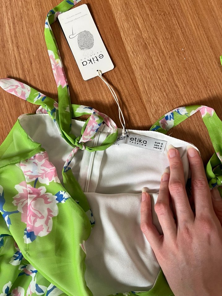 Yeşil Çiçekli Bohem Kız Elbisesi - Görsel 2