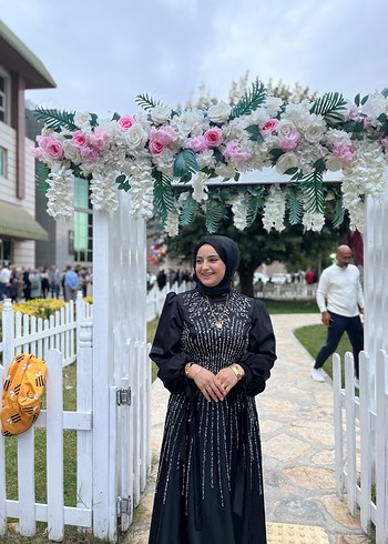 Siyah Uzun Kollu Payetli Gotik Kadın Elbise - Görsel 2