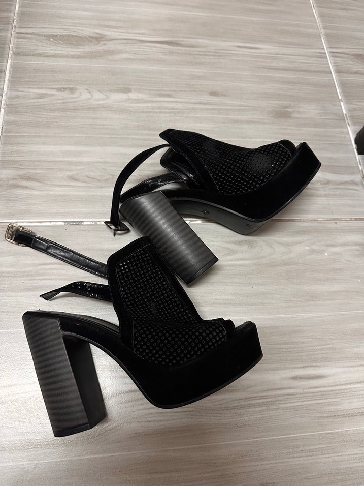 Kadın Siyah Kareli Platform Topuklu Ayakkabı - Görsel 3