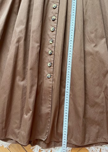 Düğmeli kahverengi Uzun Elbise - Görsel 4