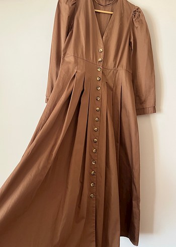 Düğmeli kahverengi Uzun Elbise - Görsel 2