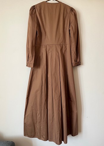 Düğmeli kahverengi Uzun Elbise - Görsel 3