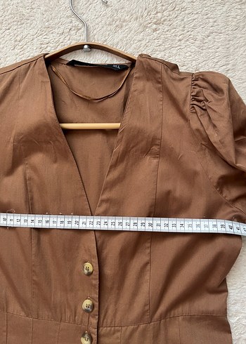 Düğmeli kahverengi Uzun Elbise - Görsel 6