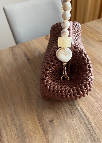 Deri ipten Örgü Kahverengi Kadın Çanta - Görsel 4