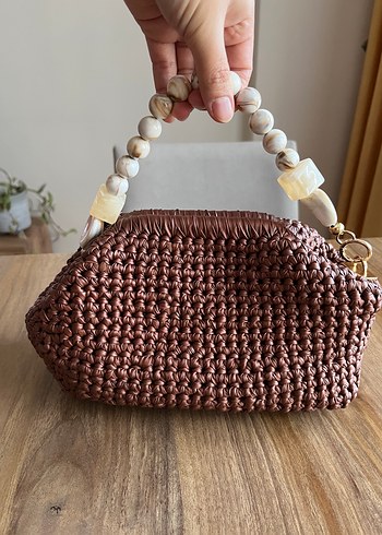 Deri ipten Örgü Kahverengi Kadın Çanta - Görsel 3