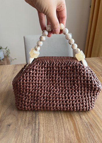 Deri ipten Örgü Kahverengi Kadın Çanta - Görsel 6