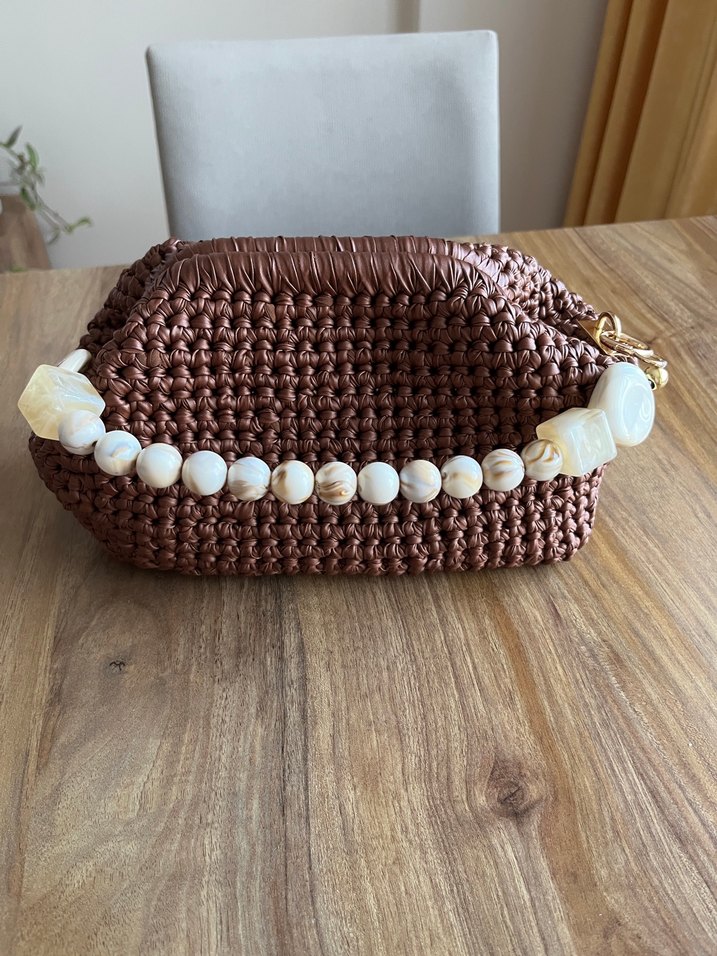 Deri ipten Örgü Kahverengi Kadın Çanta - Görsel 2