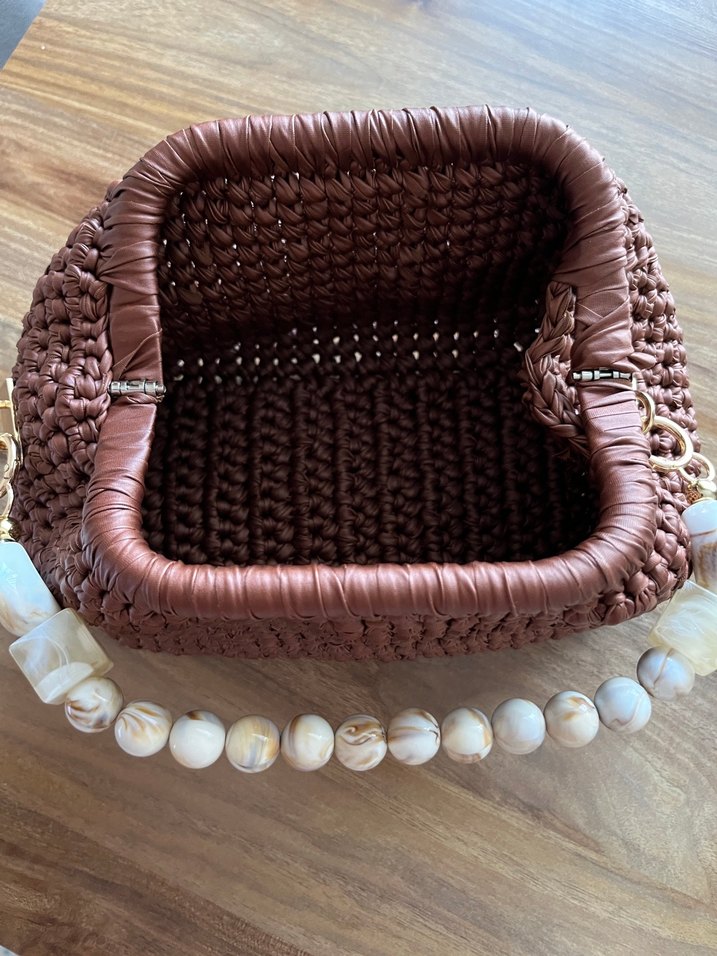 Deri ipten Örgü Kahverengi Kadın Çanta - Görsel 5