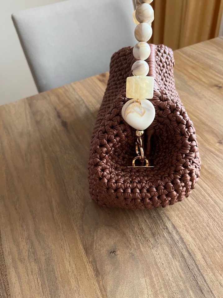 Deri ipten Örgü Kahverengi Kadın Çanta - Görsel 4