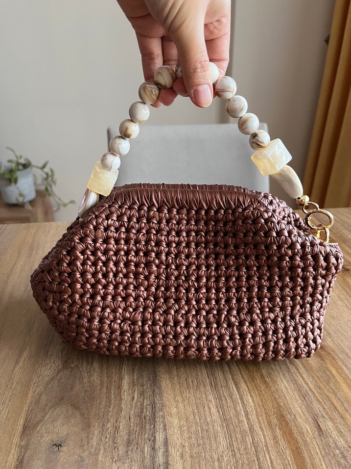 Deri ipten Örgü Kahverengi Kadın Çanta - Görsel 3