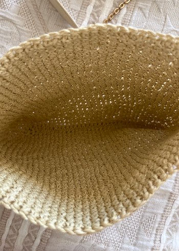 Zincir Detaylı Bej Örgü Kadın Çanta - Görsel 3