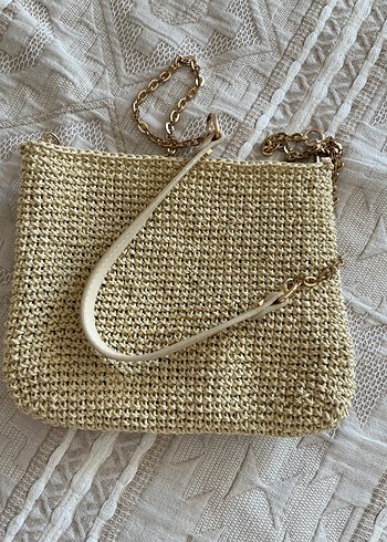 Zincir Detaylı Bej Örgü Kadın Çanta - Görsel 4