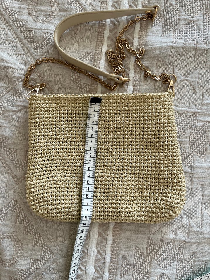 Zincir Detaylı Bej Örgü Kadın Çanta - Görsel 2