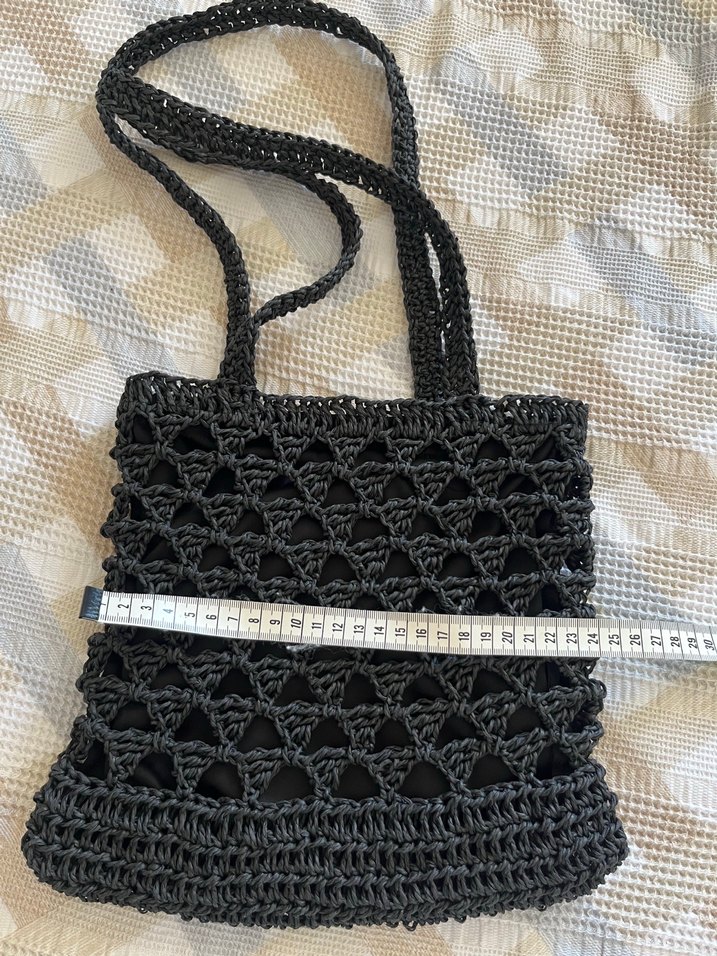 Kağıt ipten Siyah Örgü Kadın Çanta - Görsel 2