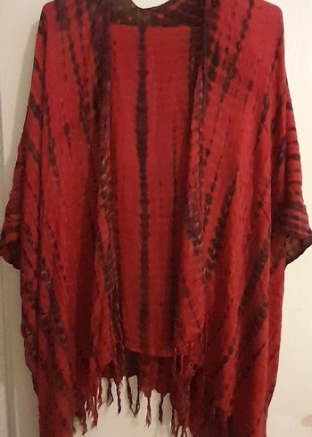 Kırmızı Batik Desenli Uzun Kadın Kimono takım
