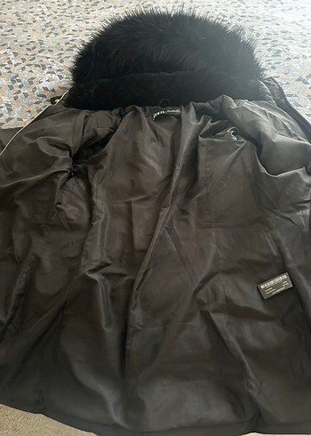 ZARA-Siyah Kadın Midi Kaban, Kürklü, Yüksek Yaka - Görsel 4