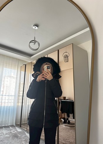 ZARA-Siyah Kadın Midi Kaban, Kürklü, Yüksek Yaka - Görsel 2