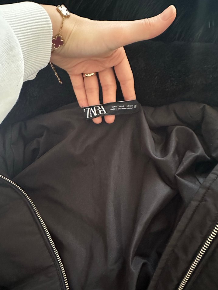 ZARA-Siyah Kadın Midi Kaban, Kürklü, Yüksek Yaka - Görsel 3