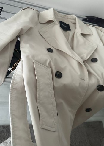 Bej Kadın Uzun Trençkot Şeffaf Detaylı - Görsel 3