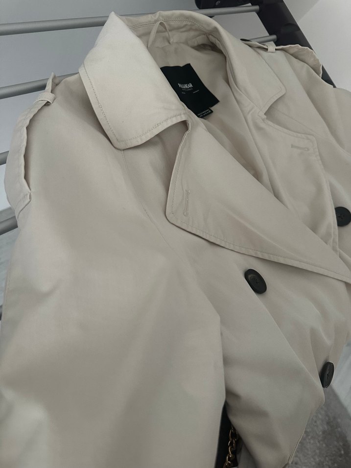 Bej Kadın Uzun Trençkot Şeffaf Detaylı - Görsel 4