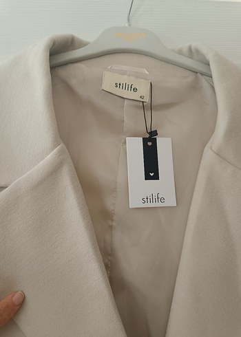 Bej Düğmeli Uzun Kadın kaban - Görsel 5