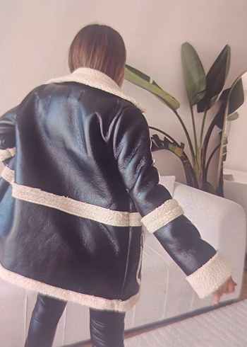 Kürklü Siyah Deri Kadın Ceket - Görsel 3