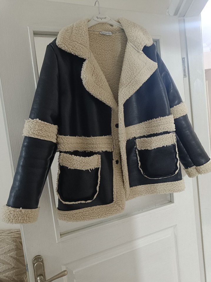 Kürklü Siyah Deri Kadın Ceket - Görsel 4