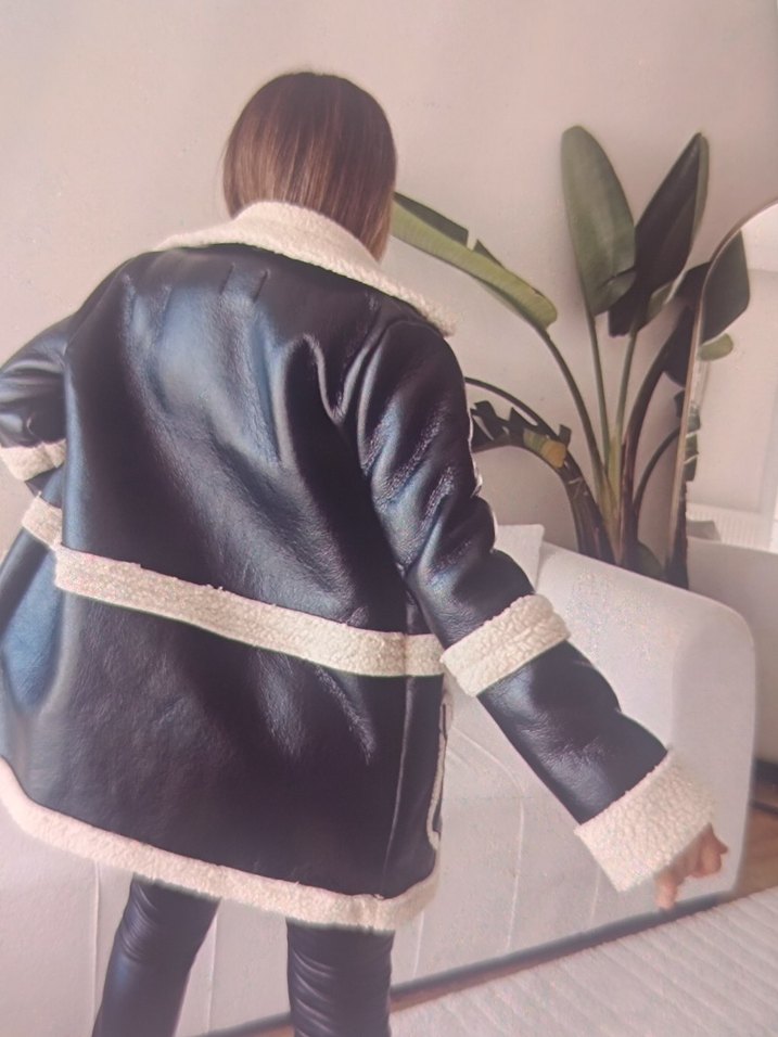 Kürklü Siyah Deri Kadın Ceket - Görsel 3