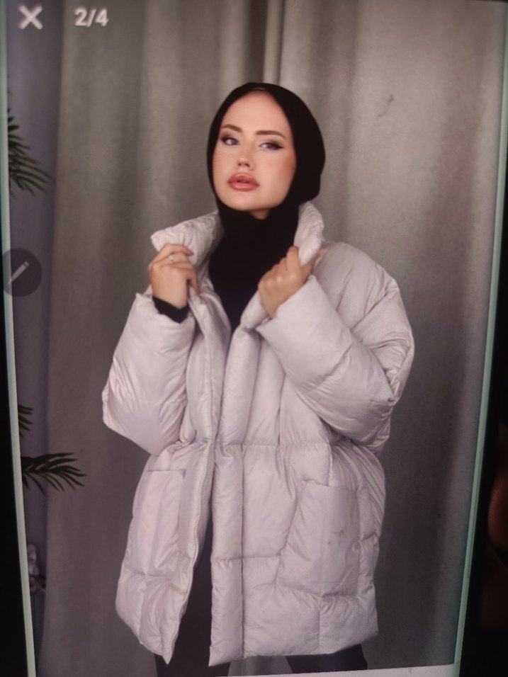 Beyaz Puff Mont, Yüksek Yaka, Salaş Kesim - Görsel 2